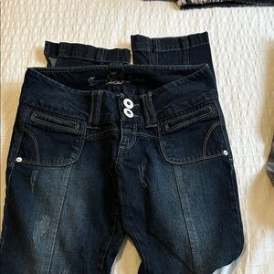 Dark Wash Denim Jeans With Double Button